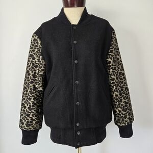ARITZIA TALULA Wool Blend Leopard Sleeve Bomber Jacket.  Women's Med
